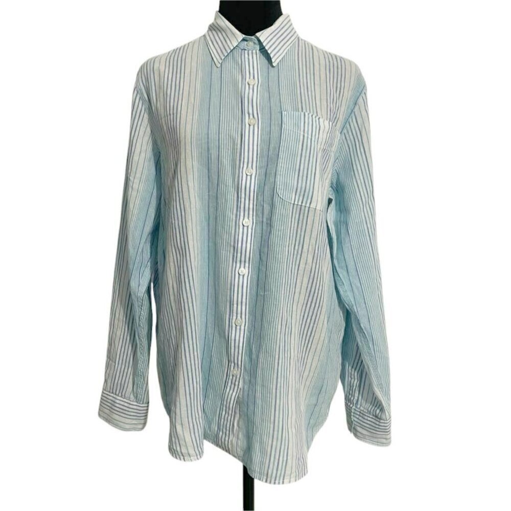 Lands' End Size Medium  Top Blouse Button Up Cotton Linen Blend